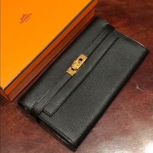 Hermès Kelly Wallet Black and Gold Hardware RARE